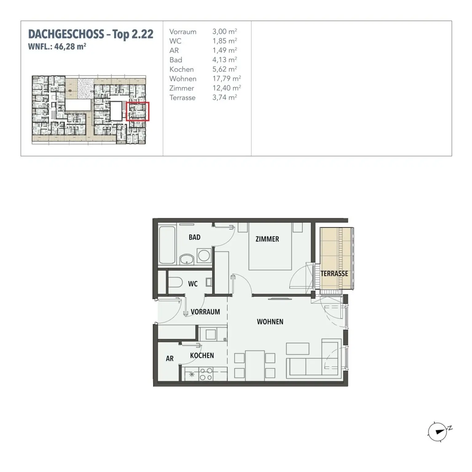 EDI N° 7 - Helle 2 - Zimmer - Dachgeschosswohnung mit Terrasse
