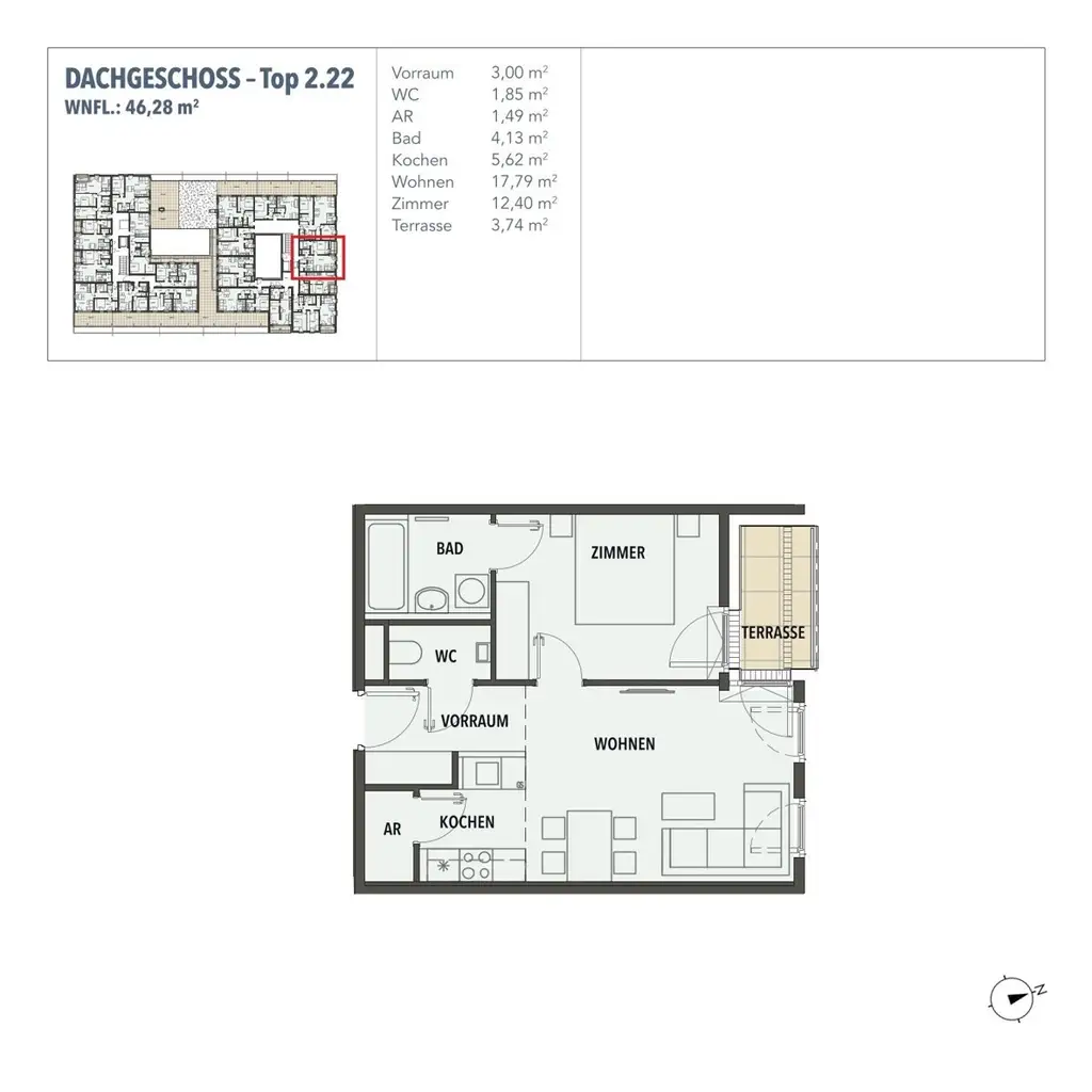 EDI N° 7 - Helle 2 - Zimmer - Dachgeschosswohnung mit Terrasse