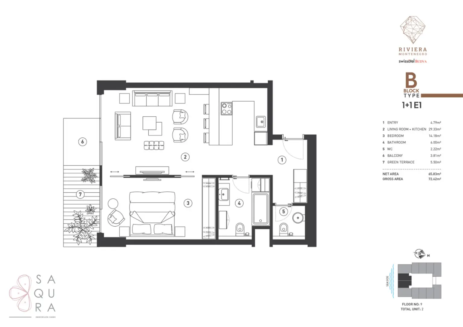 Mediterraner Traum – Apartment 1+1 E1 | Block B – Riviera Montenegro | Swissôtel Budva