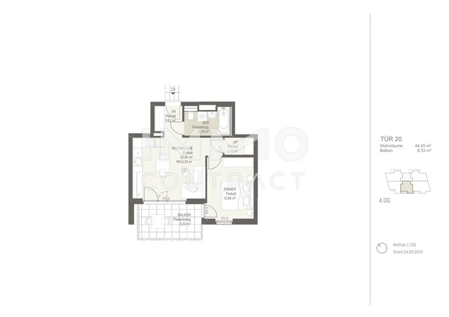 Ideale 2 Zimmer Wohnung mit Freifläche  - ERSTBEZUG