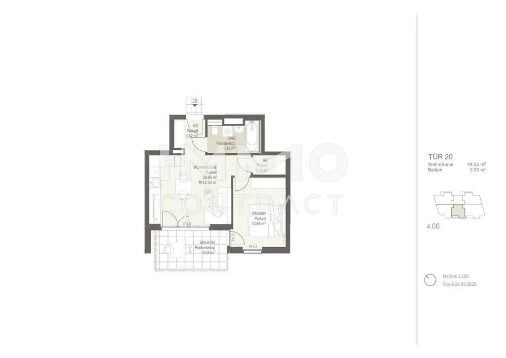 Ideale 2 Zimmer Wohnung mit Freifläche  - ERSTBEZUG