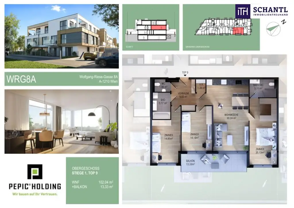 NEUES WOHNGLÜCK in Floridsdorf + TOP 1/9 + moderne Erstbezugswohnungen + exklusive Ausstattung + Luftwärmepumpe + Deckenkühlung