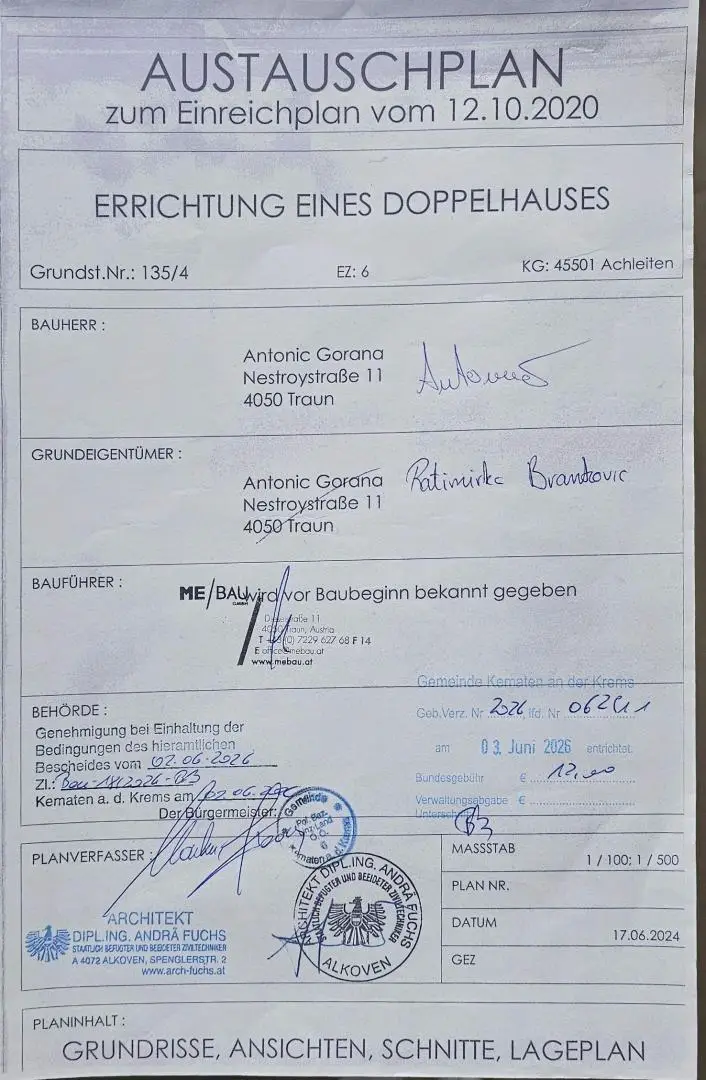 Genehmigung Einreichplan