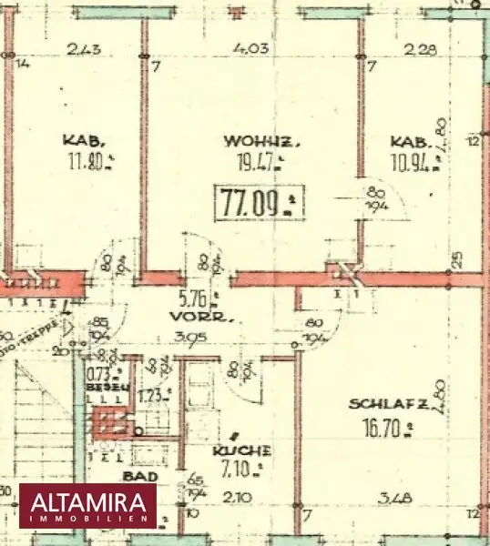 Grundriss Wohnung mit 2-3 Schlafzimmern