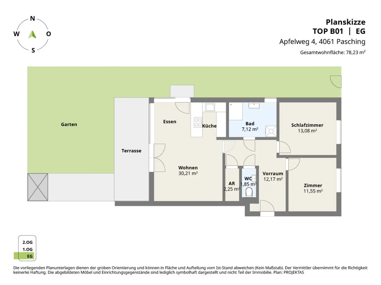 Exklusive 3 Zimmerwohnung mit traumhaftem Privatgarten im Zentrum von Pasching