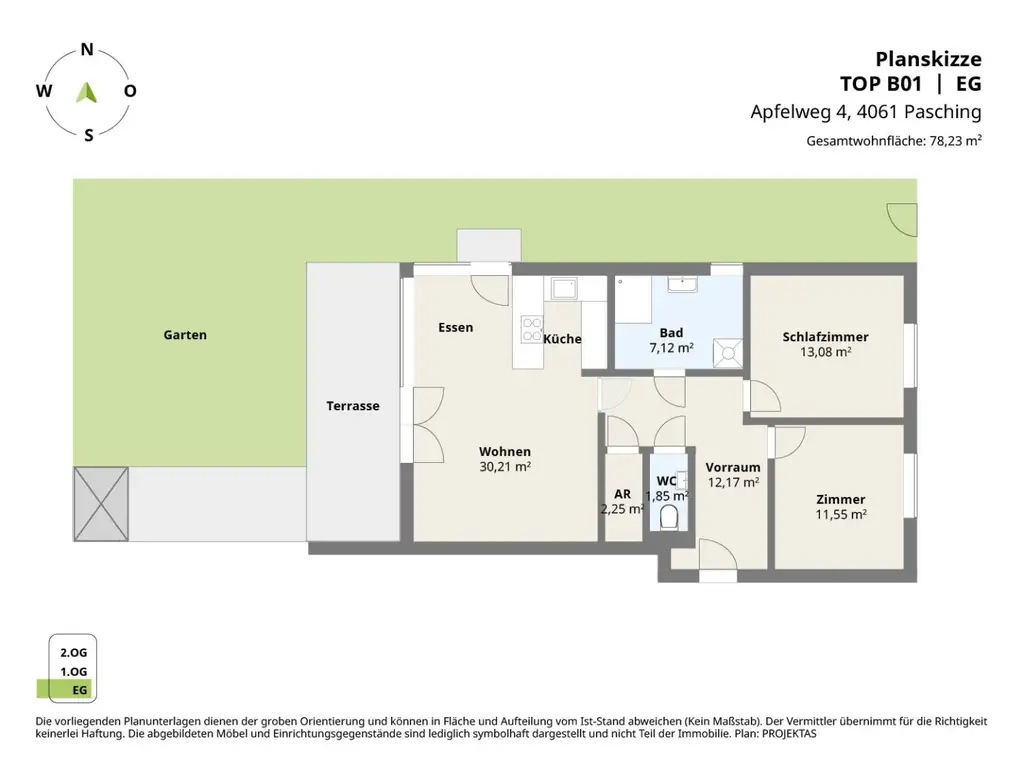 Exklusive 3 Zimmerwohnung mit traumhaftem Privatgarten im Zentrum von Pasching