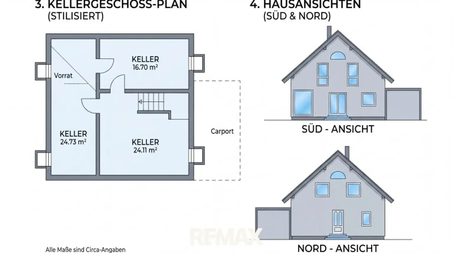 Kellergeschoss und Hausansicht sowie Carport Haus Bisamberg