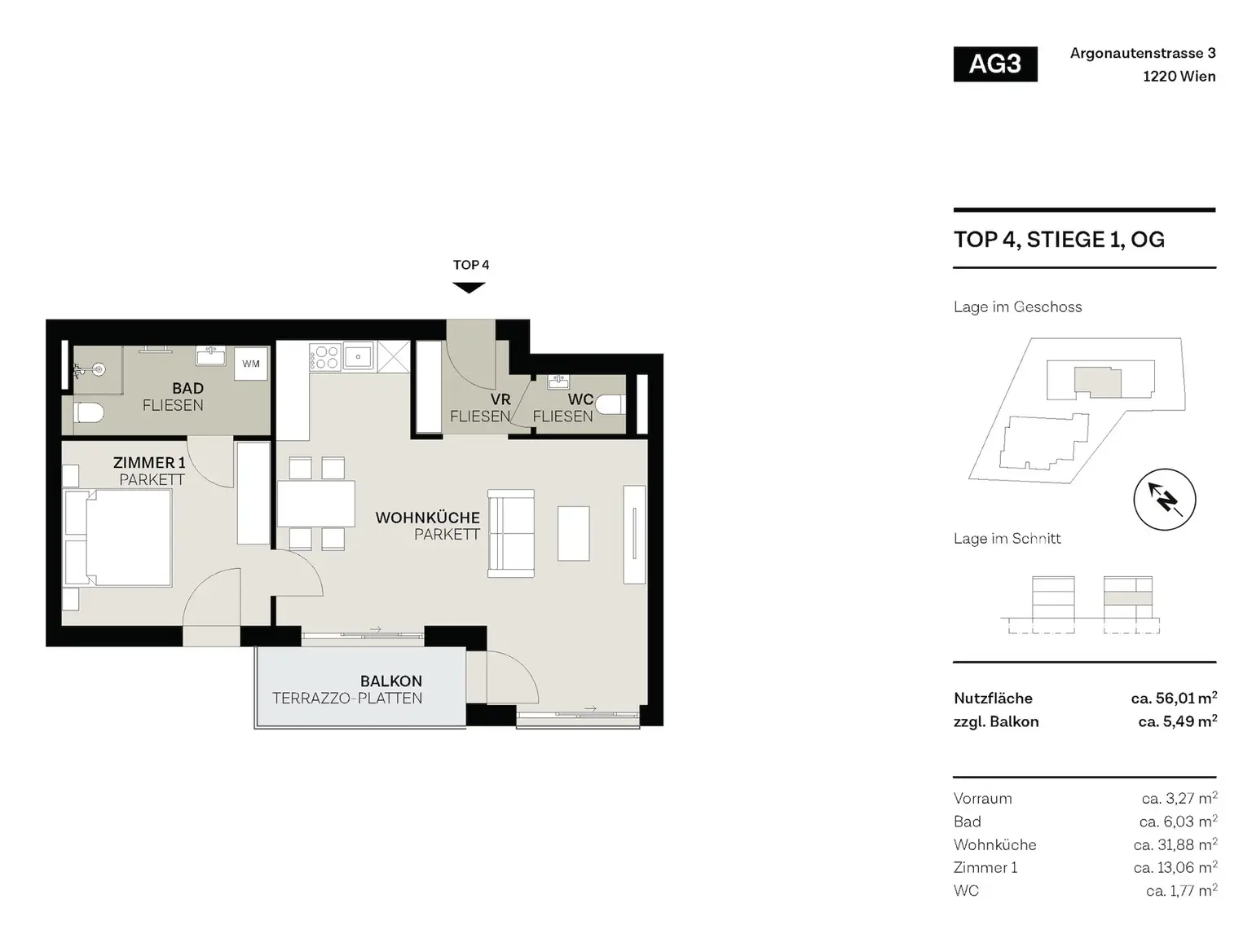 Grundriss Top 4, Stiege 1