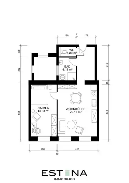 Licht, Stil und Komfort – Ihre moderne 2-Zimmer-Wohnung wartet