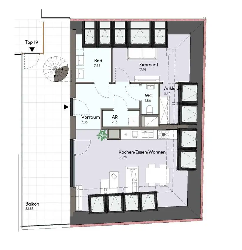 Exklusive 3-Zimmer-Dachgeschosswohnung mit Ankleide, großem Balkon & Dachterrasse