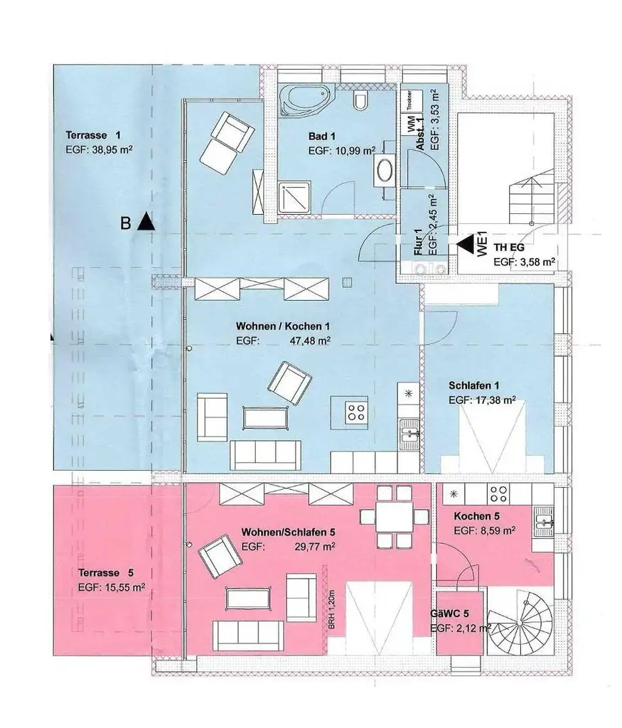 Erdgeschoss WE 1 und 5