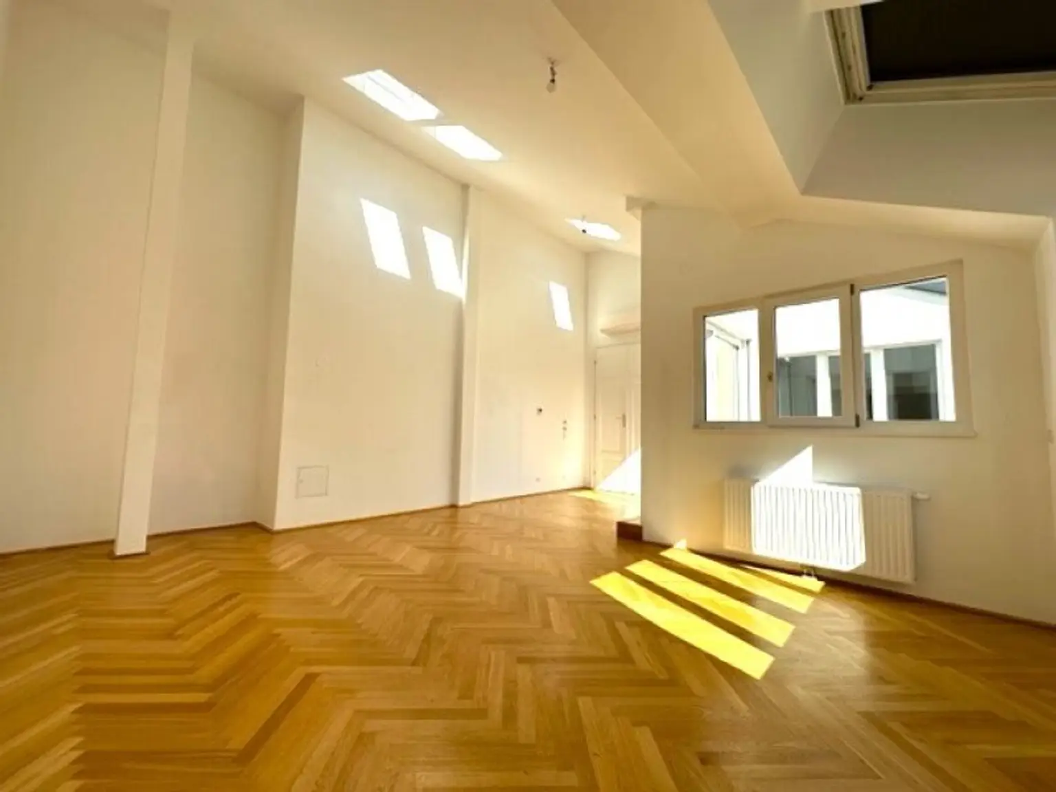 BÖRSE-NÄHE, klimatisiertes 98 m2 Dachgeschoss mit 9 m2 Terrasse, 3 Zimmer, Extraküche, 2 Bäder, Gonzagagasse