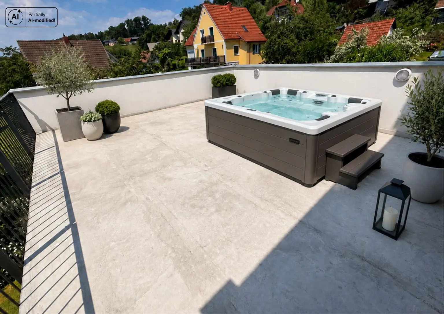 obere Terrasse mit Jacuzzianschluss und Panoramablick