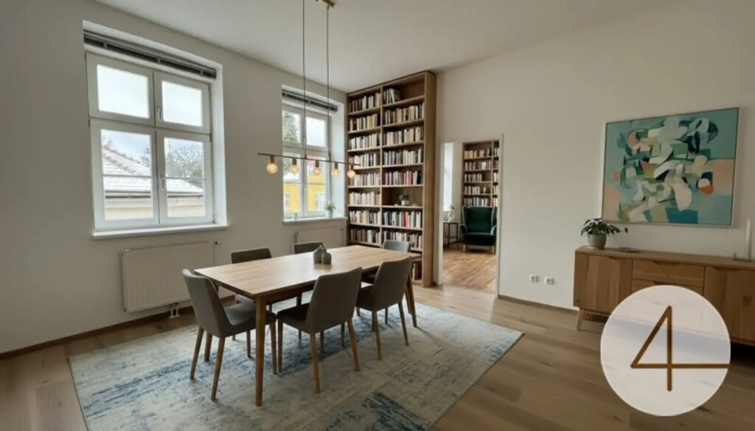 Wohn- oder Esszimmer KI eingerichtet