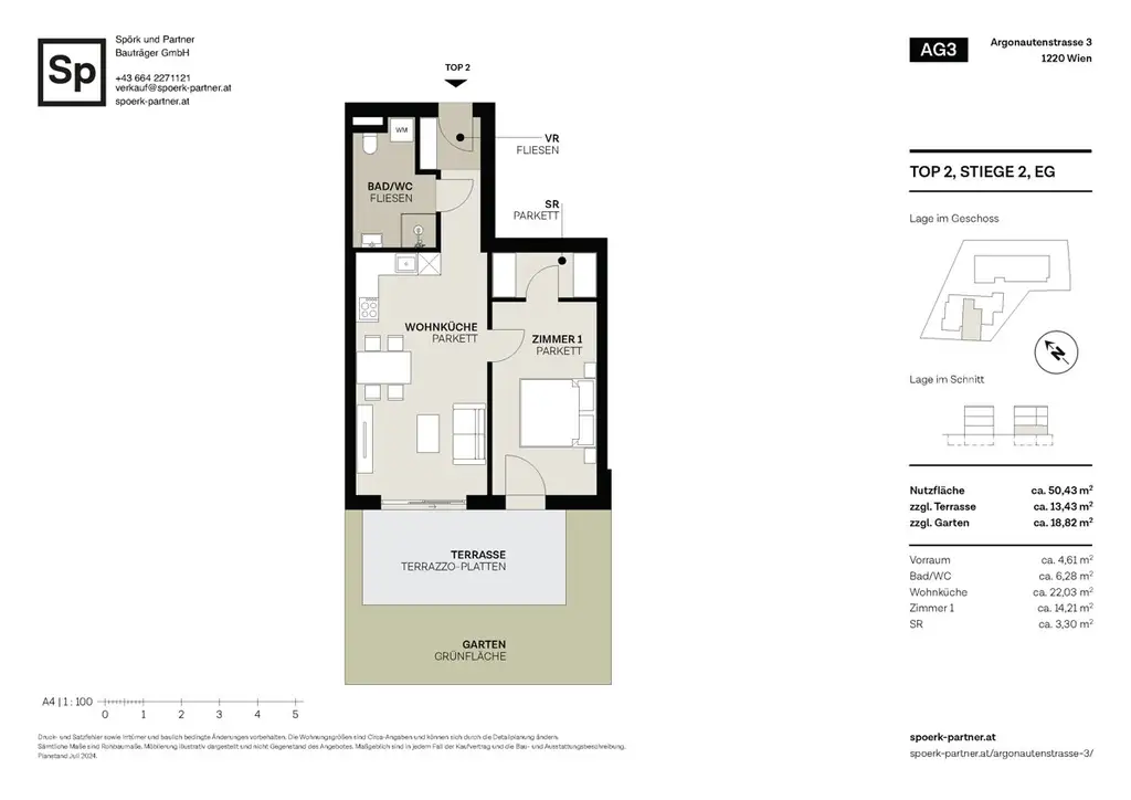BESTLAGE ALTE DONAU – 
Gartenwohnung mit Terrasse – 
1 Minute zur Alten Donau