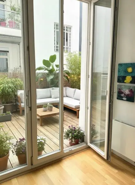 Blick auf die Terrasse (KI-Terrassen-Ausstattung)