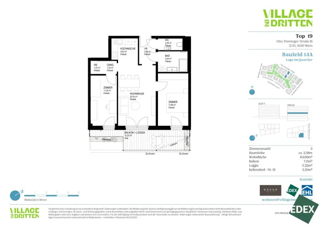 VILLAGE IM DRITTEN | PROVISIONSFREIE 3-ZIMMER WOHNUNG MIT BALKON
