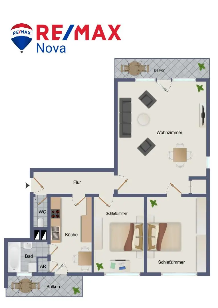 3-Zimmer-Wohnung mit 2 Balkonen