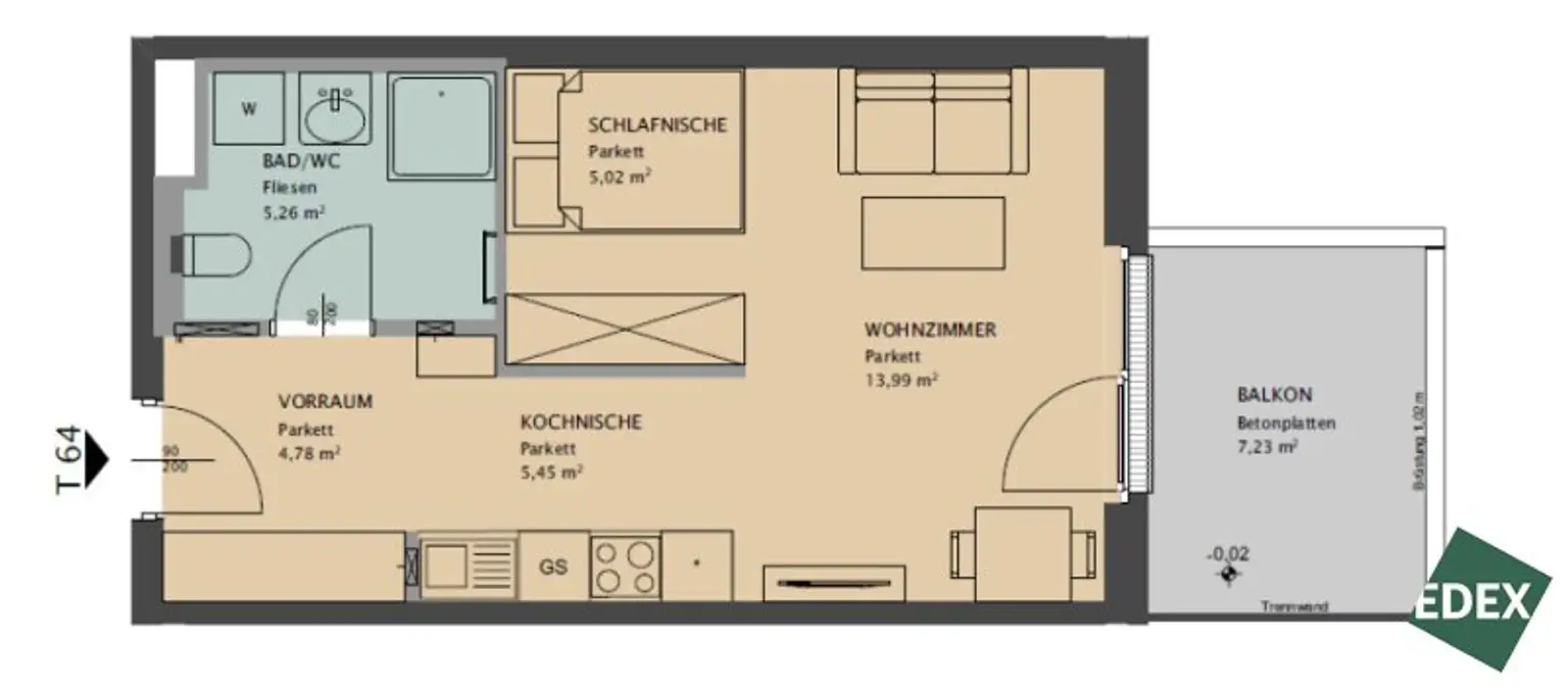Moderne 1-Zimmer Wohnung mit Balkon