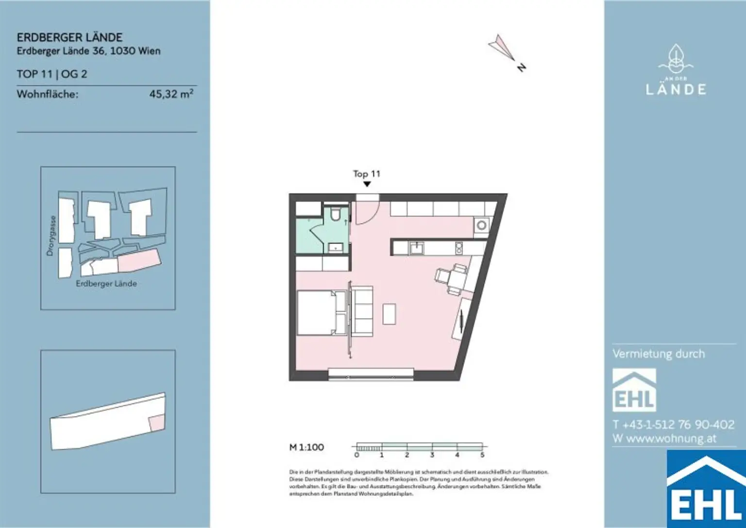 Gut geschnittene 2-Zimmer-Wohnung an der Lände