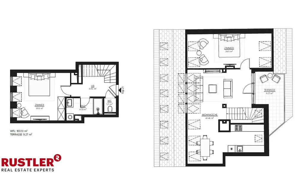 3 Zimmer - DG-Maisonette mit Terrasse - Nähe Kutschkermarkt