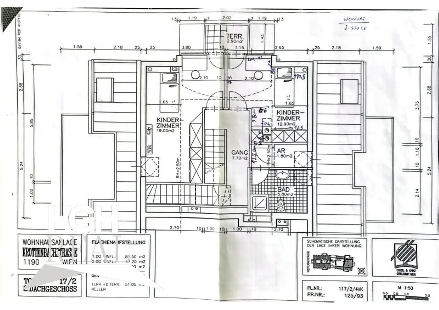 1190 Wien Döbling Lichtdurchflutete 5-Zimmer Dachgeschoß-Maisonette mit Panoramaterrassen und zwei Garagenplätzen