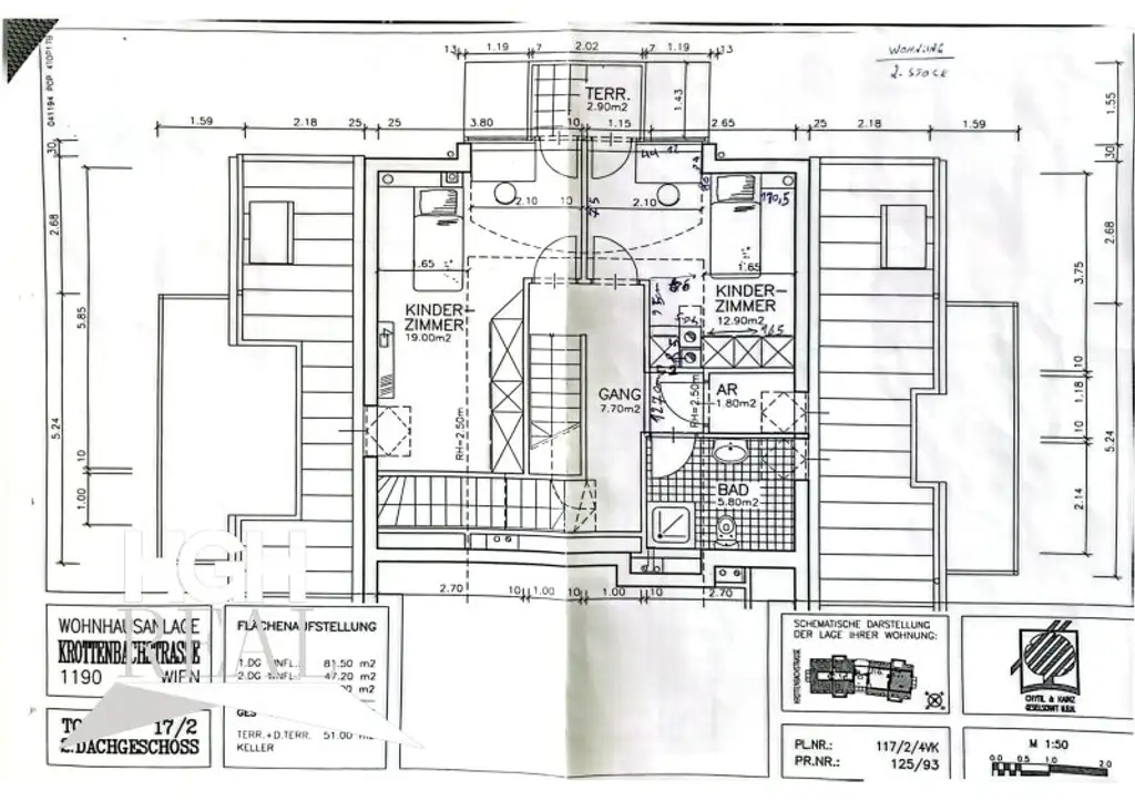 1190 Wien Döbling Lichtdurchflutete 5-Zimmer Dachgeschoß-Maisonette mit Panoramaterrassen und zwei Garagenplätzen