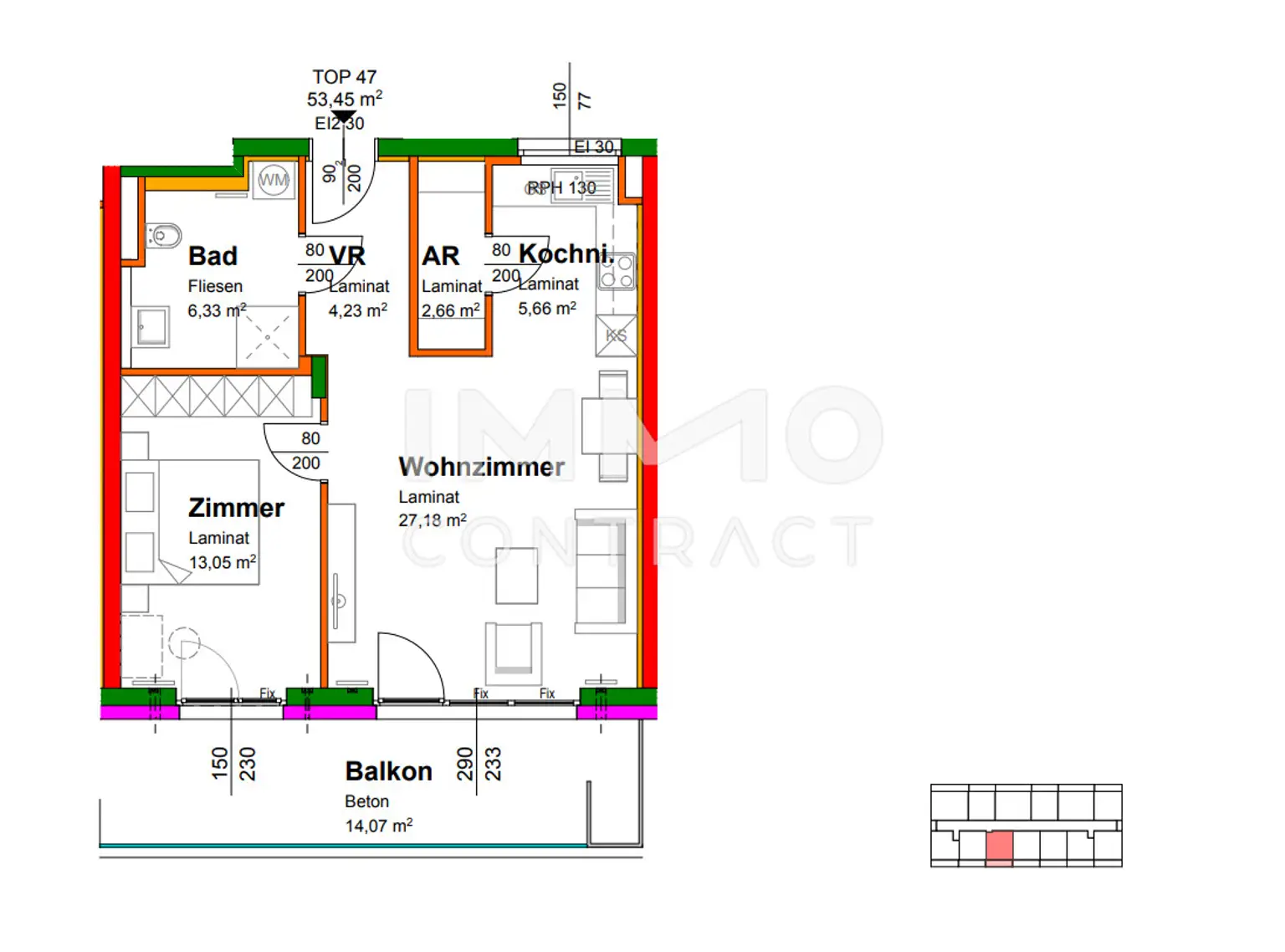 53,20qm 2ZI- Balkon-Wohnung