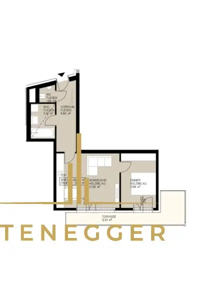 Helle 2-Zimmer Wohnung mit Terrasse im 3. Stock - für Singles oder Paare