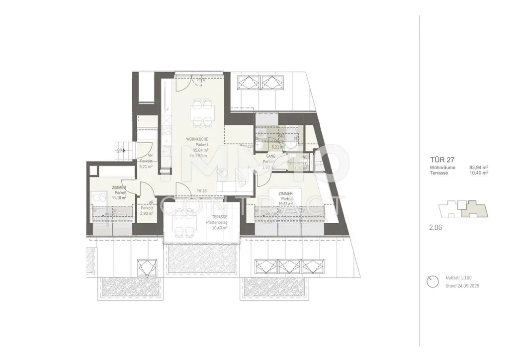 Exklusiver Erstbezug: 3-Zimmer-Wohnung im Dachgeschoss mit Außenbereich