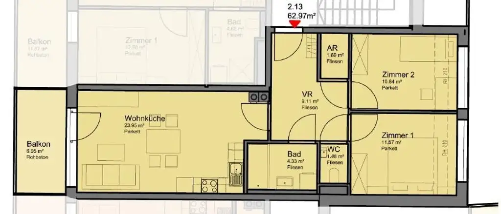 Top-moderne 3-Zimmer-Neubauwohnung mit MEGA-SÜD-BALKON (7m²) nahe Akademiepark