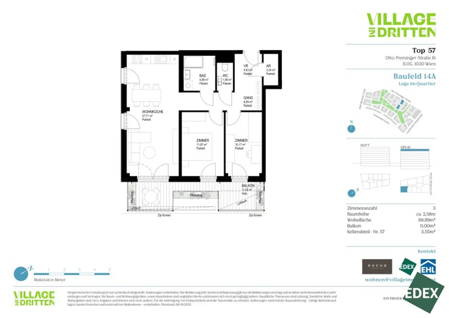 VILLAGE IM DRITTEN | BAUFELD 14A | BAUTEILAKTIVIERUNG | 3-ZIMMER | BALKON