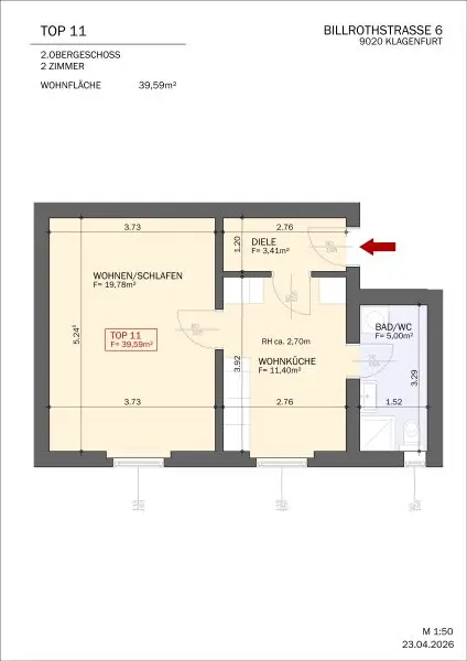 Traumhafte und kernsanierte 1,5 Zimmer Wohnung mit Parkplatz in Klagenfurt - Billrothstraße