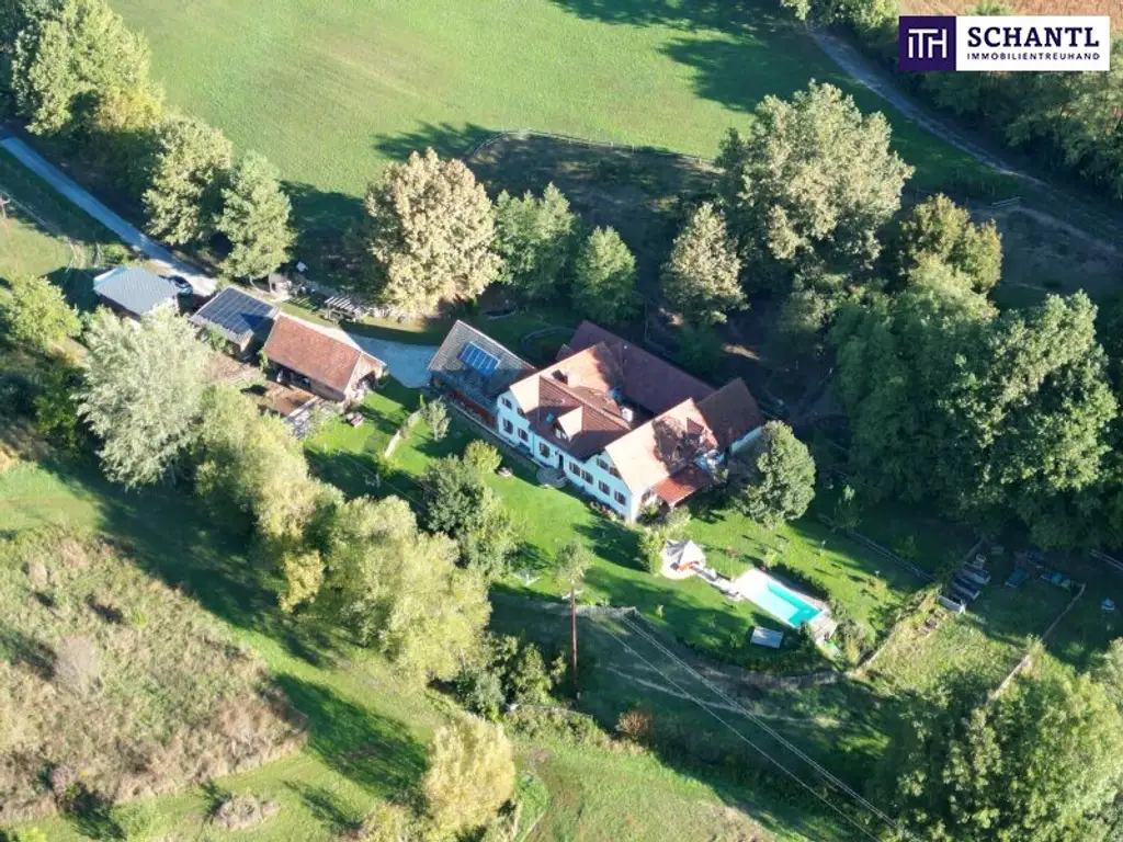SENSATIONELLES JUWEL! Exklusiver Vierkanthof im Thermenland Steiermark – Wohnen, Reiten & Leben mit Pool und Natur!