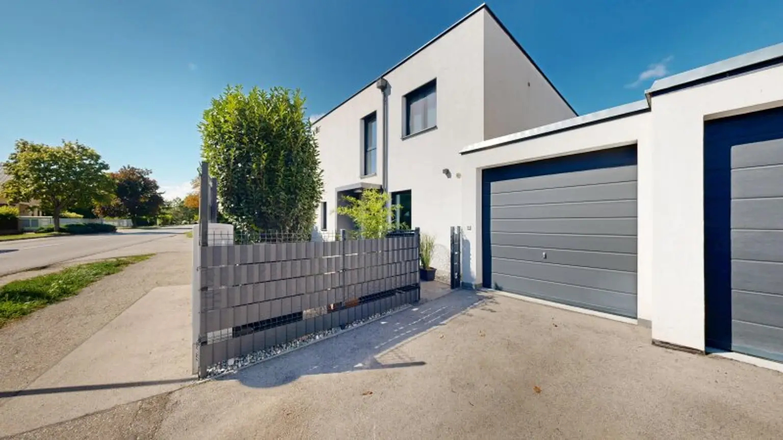 Zufahrt mit Garage und Stellplatz
