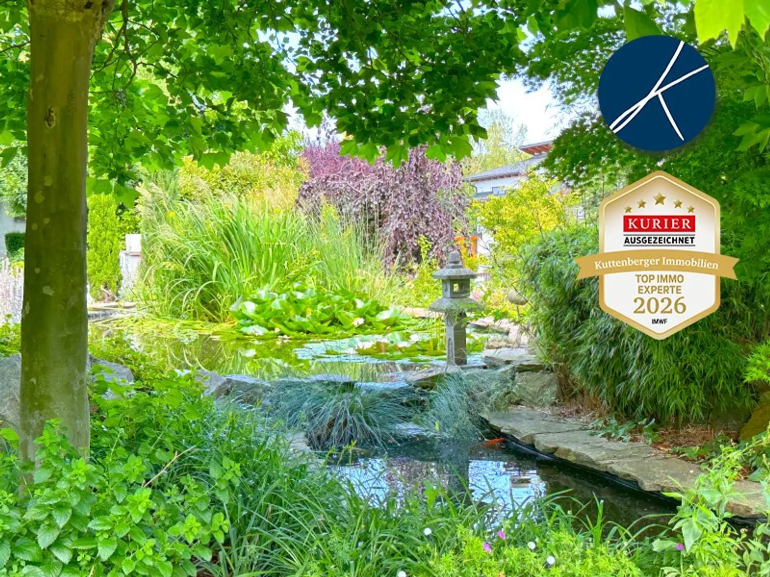 Traumgarten mit Koi-Teich und Wasserspielen