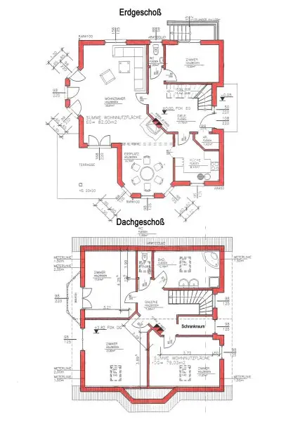 Grundriss Skizze Erdgeschoß und Dachgeschoß