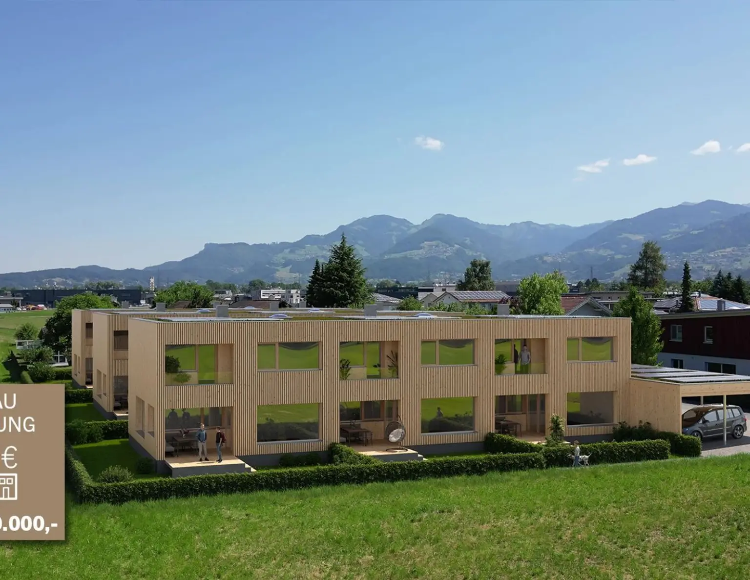 NEU - Feldkirch Gisingen Guldenäcker - Vollholz Reihenhaus mit 5 Zimmer, Garten und Carport, Top Lage