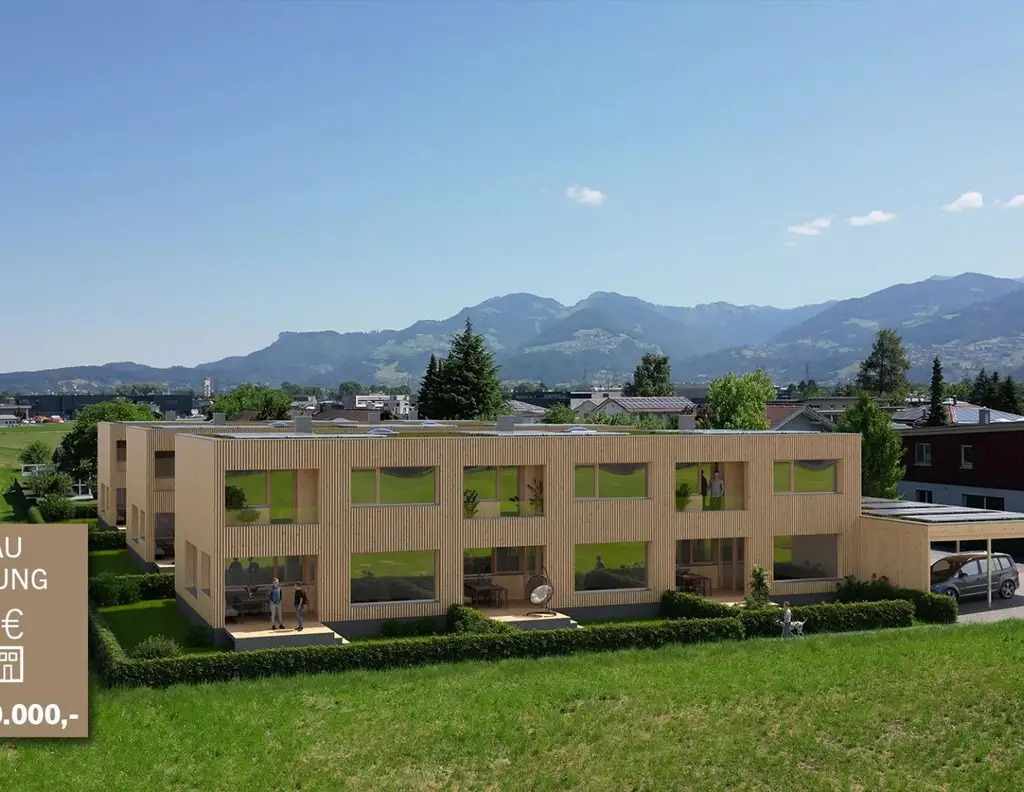 NEU - Feldkirch Gisingen Guldenäcker - Vollholz Reihenhaus mit 5 Zimmer, Garten und Carport, Top Lage