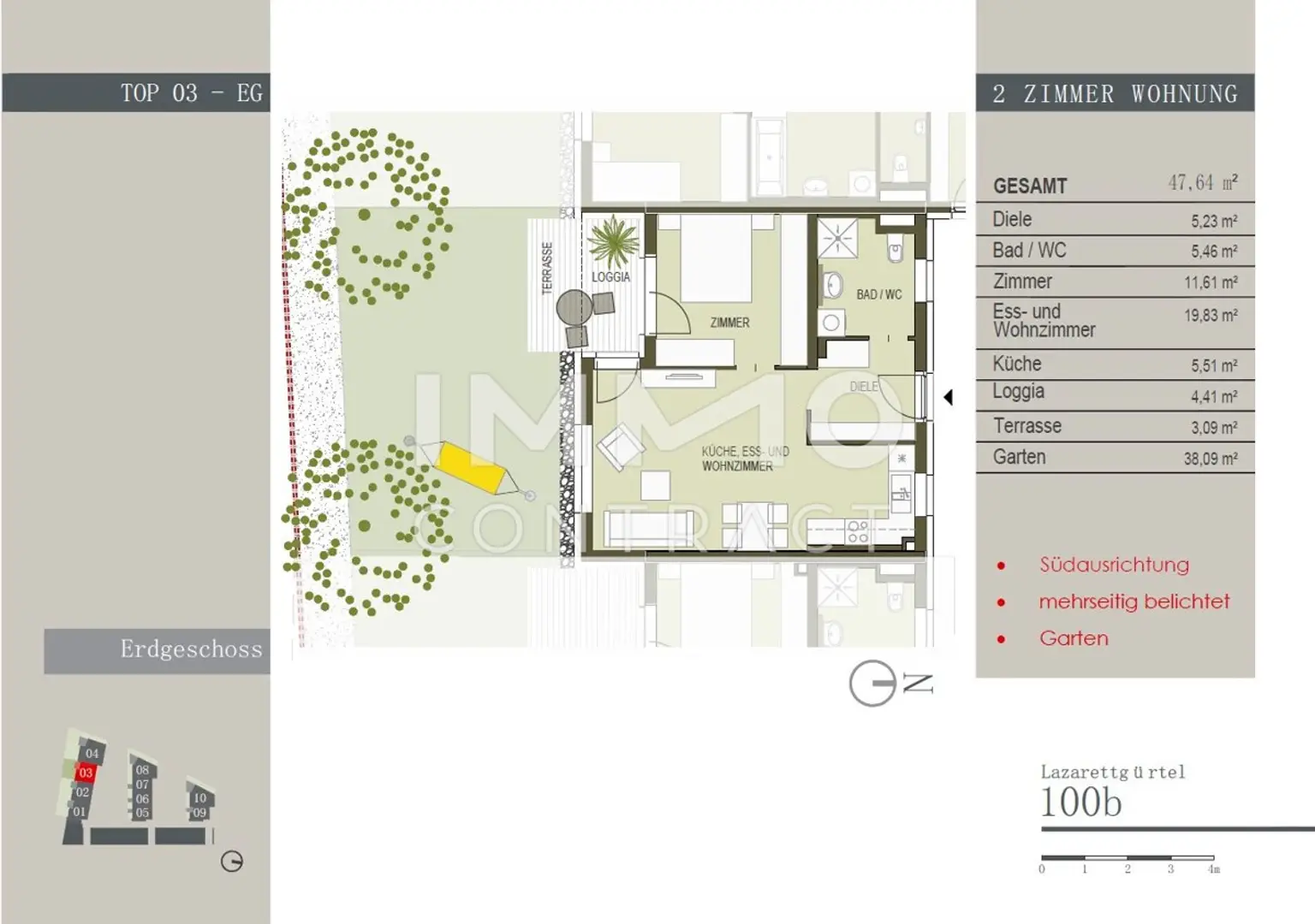 Zentrale, geförderte 2 Zimmer Wohnung mit Eigengarten - Lazarettgürtel 100b - Top 03