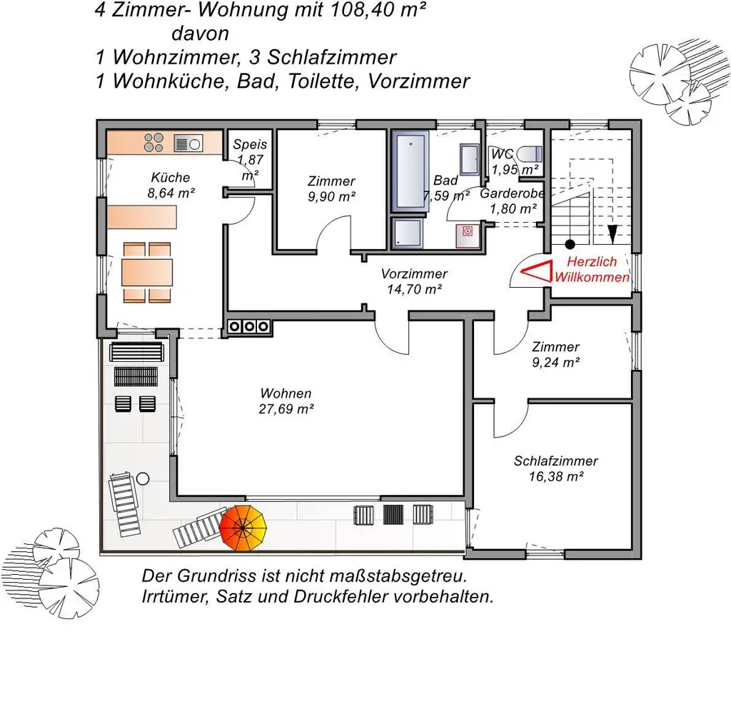Eine sehr schöne 4 Zimmer-Wohnung mit Balkon im 1. Stock, in Gmunden, in ruhiger Lage.