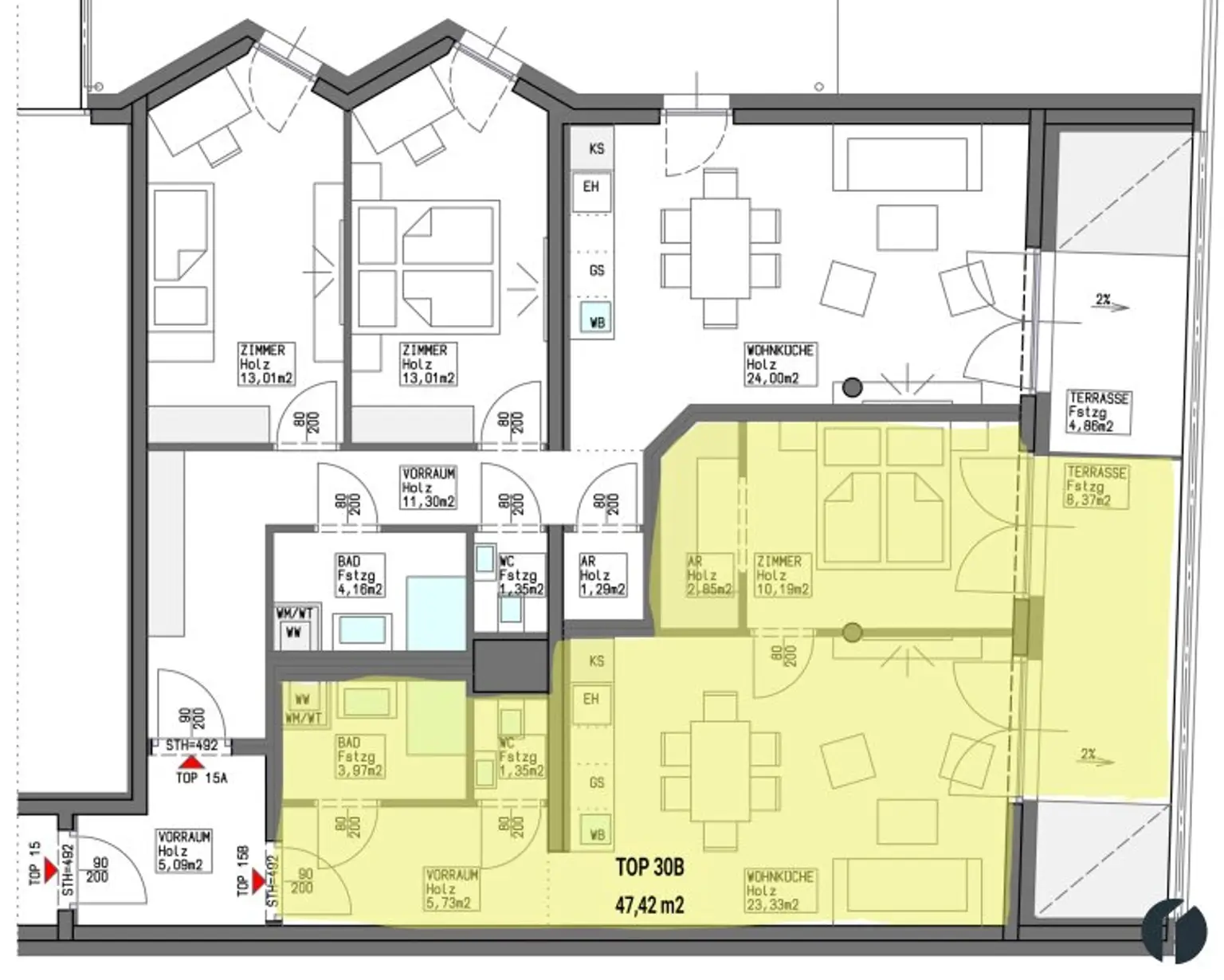 Wohnungsplan Top 30 B