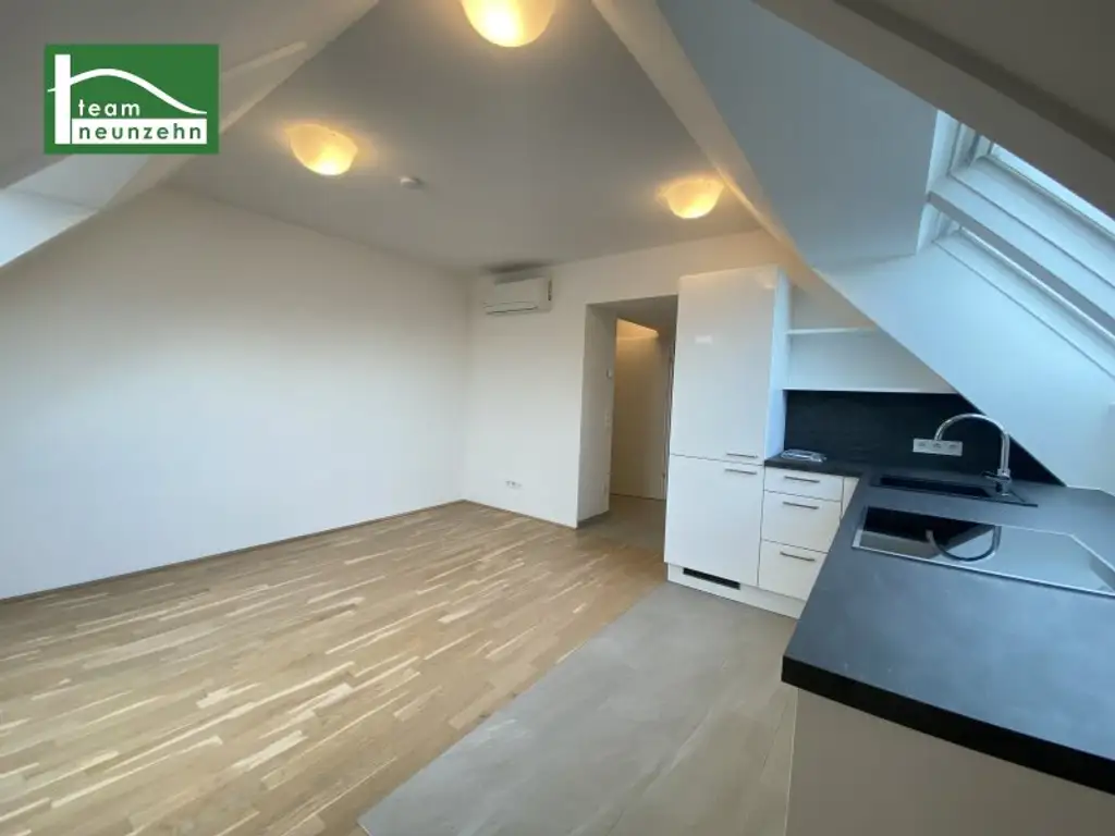 Klimatisierte Dachgeschoss-Wohnung mit Ausblick zur Donau! 5 Minuten zu U6 und S-Bahn Handelskai!