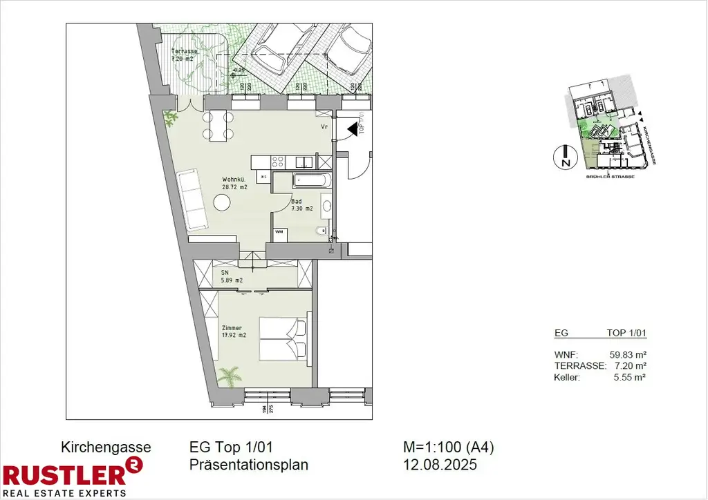 Stadtleben und Ruhe vereint: 2-Zimmer-Wohnung mit privater Innenhofterrasse