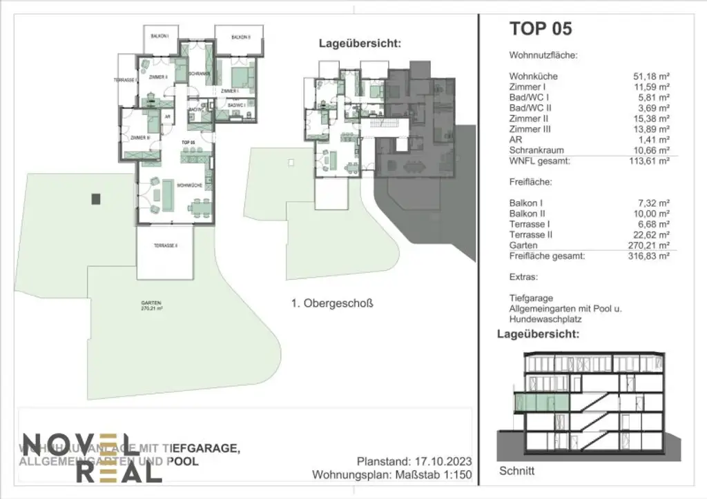 Großflächige Gartenwohnung, 5-Zimmer Erstbezugs-Wohnung mit Garten,Terrasse und 3 Balkone! Pool  im Gemeinschaftsgarten!