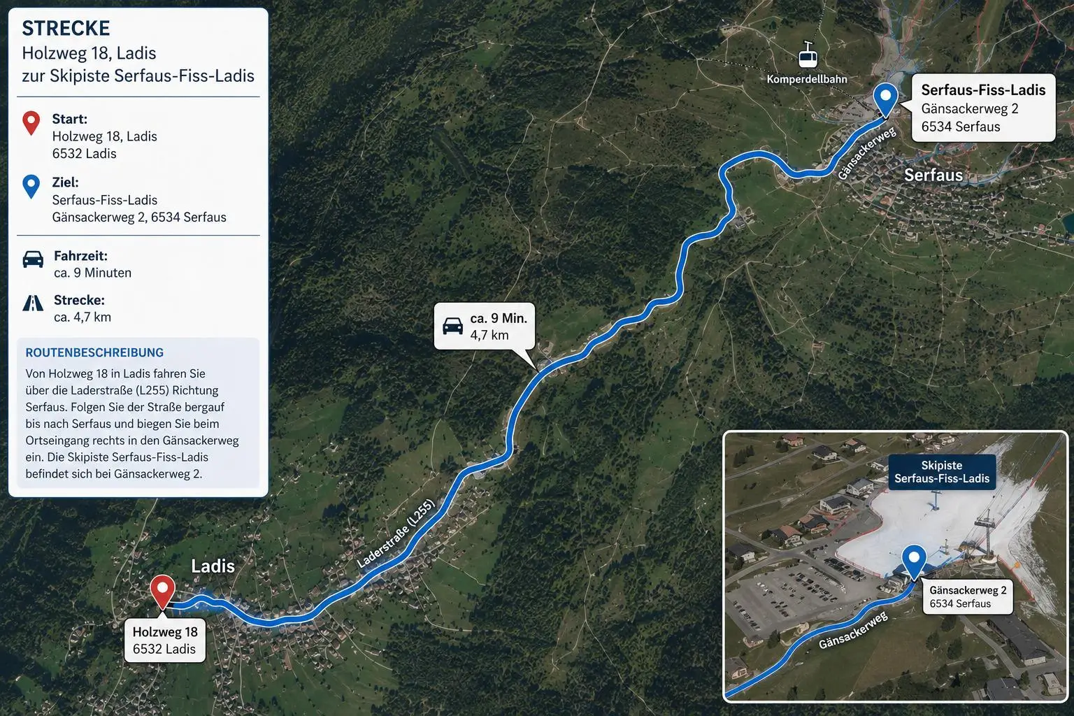 Google Maps - Strecke Skigebiet KI