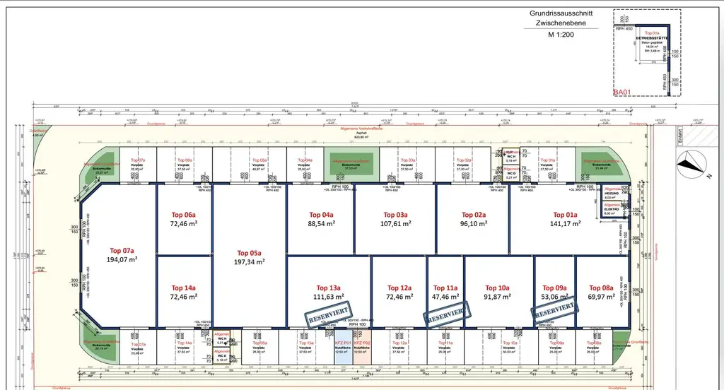 Betriebs-/Produktions- oder Lagerhallen mit Flächen von 47 - 197 m² im Grünwallpark Ansfelden zu verkaufen (T13a)