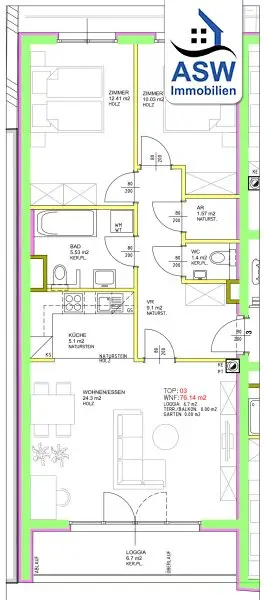 Moderne, perfekt aufgeteilte 3-Zimmerwohnung mit Loggia und Terrasse in U-Bahn-Nähe