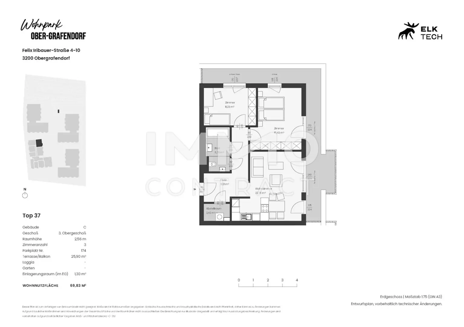 3ZI - 69,83qm - NO-Terrassen-Vorsorgewohnung, Anlage in ökolog. NEUBAU