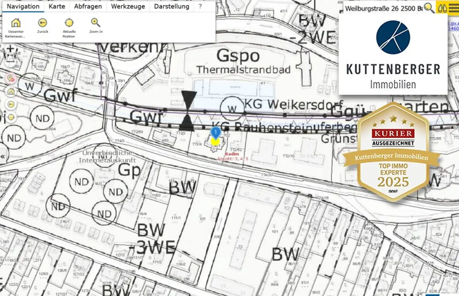 Historisches Herrenhaus im Villenviertel von Baden: ca.450m² WF mit Grundfläche von 1873qm und 17 Zimmern zum Sanieren! (V2 & Schut